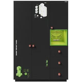 Phoenix Kinderkleiderschrank Minecraft 135 x 200 x 50 cm Holz schwarz-grün