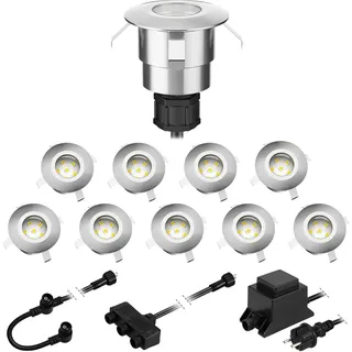 ledscom.de LED Boden-Einbauleuchte Atria für außen Aluminium warm-weiß, je 14lm, IP65, 40mm Ø 10er Set