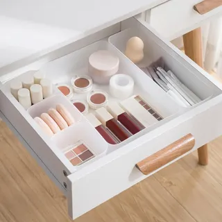 5 Stücke Schubladen Ordnungssystem mit 3 Größen, Mattiert Kunststoff, Schminktisch Organizer Einsetzbar für Makeup, Küchen, Bad, Büro