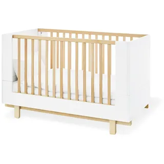 Pinolino Gitterbett , Weiß, Ahornfarben , Holz, Holzwerkstoff , Buche , massiv, Schichtholz , 70x140 cm , zum Juniorbett umbaubar, höhenverstellbar, zum Sitzsofa umbaubar, Lattenrost inklusive, Schlupfsprossen , Babymöbel & Kindermöbel, Babyzimmer, Babybetten, Gitterbetten