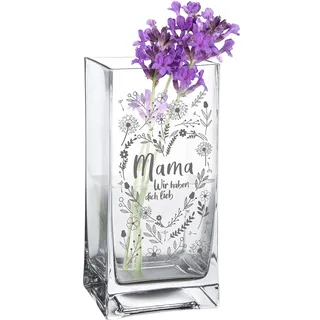 Blumenvase für Mama: Vase mit Gravur, Muttertagsgeschenk, Eckige Glasvase für die Beste Mama, Blumenherz Deko Vase als Geschenk für Mama, Moderne Tulpenvase, Glas Tischdeko, Geburtstagsgeschenk