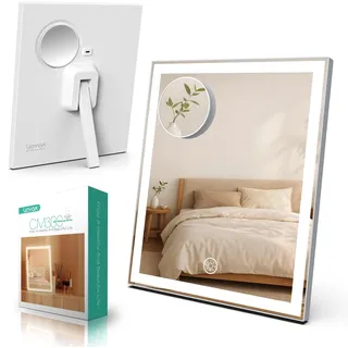 VOYOR Schminkspiegel mit Beleuchtung, Wiederaufladbarer Spiegel, 30x25cm | 3 Lichtmodi, Dimmbar, 10-fache Vergrößerung, Touch-Bedienung, Leicht zu Reinigen, Beleuchteter LED-Tischspiegel, CM300