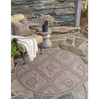 Carpet City Teppich »In-& Outdoorteppich Santorini 454, 3D-Effekt, Raute-Optik« rund 5 mm Höhe Wetterfest & UV-beständig für Terrasse, Balkon, Küche, Flur, braun