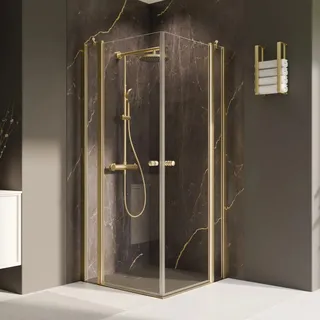Breuer Duschkabine Elana 2.0 Eckeinstieg Drehtür mit Festteil Gold 200 x 90 cm