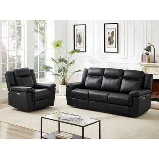 vente-unique Couchgarnitur Leder mit elektrischer Relaxfunktion 3+1 - Schwarz - KENNETH
