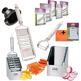 Novabest 4-fach Gemüse-Hobel Gigant Multi-Schneider Muxels Mega-Set mit 5 zusätzlichen Einsätzen in Edelstahl und Multi Schäler