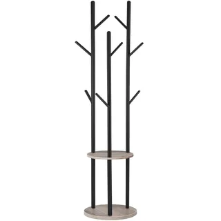 HOOBRO Garderobenständer, Freistehender Kleiderständer, Garderobe in Baumform mit 8 Haken, 2 Runde Ablagen, für Kleidung, Hut, Tasche, Wohnzimmer, Schlafzimmer, Büro, Greige-Schwarz EBG33YM01