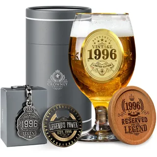 CROWNLY CRYSTAL® 1996 Personalisiertes Bierglas 30. Geburtstag Männer Geschenk Bier Gravur Papa Geschenkidee Männer Deko Glas