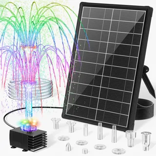POPOSOAP 8W Solar Springbrunnen für Außen mit Akku-Backup, LED-Beleuchtung, 8 Düsen & 1,2m PVC-Schlauch für Vogeltränke, Gartenteich und Garten-Wasserfunktion