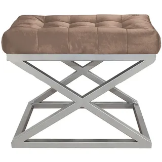 Atelier Del Sofa Stylish Pouffe with Metal Frame, 50 cm Width, 42 cm Height, 40 cm Depth | 100% Polyester Babyface Fabric in Silver & Brown | Perfect for Modern Living Spaces