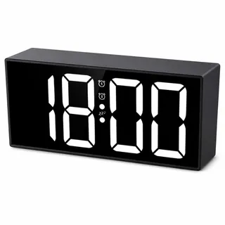 Elprico Vibrationswecker mit Vibrationskissen, Extra Lauter Wecker Digital Dual Alarm 7,4 Zoll LED Spiegel Display 3 Modi für Tiefschläfer Schwerhörige Gehörlose