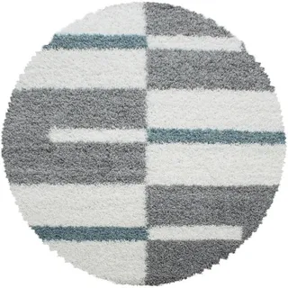 Novel Hochflorteppich , Türkis , Textil , Karo , rund , Oeko-Tex® Standard 100 , pflegeleicht , Teppiche und Böden, Teppiche, Runde Teppiche