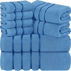Utopia Towels - 8er-Pack Handtuch-Set mit Aufhängeschlaufe aus 97% Baumwolle, saugfähig und schnell trocknend 2 Badetücher, 2 Handtücher, 4 Waschlappen (Elektrisch blau)