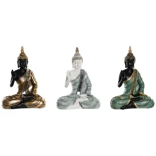 DKD Home Decor Dekofigur 19 x 10 x 26,5 cm blau golden Buddha orientalisch grün (3 Stück)