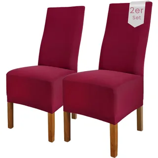 Scheffler Home Stuhlhussen Emma Bordeaux 2er Set aus Jersey Baumwolle – Elastische Stuhlbezüge für Hochlehner und Polsterstühle, waschbar und formstabil, Oeko-TEX Zertifiziert