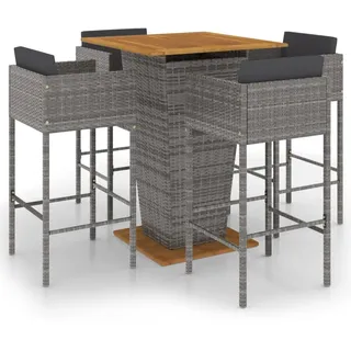 vidaXL 5-tlg. Gartenbar-Set mit Kissen Poly Rattan Grau - Grau