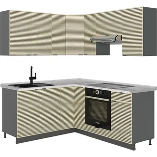 Vicco Eckküche Fame-Line, 160 x 190 cm , AP Marmor, Eiche Paneel/Anthrazit/Anthrazit - Grau