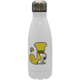Snoopy Wasserflasche aus Edelstahl, luftdicht, Buchstabe J Mehrfarbig, 550 ml, Weiß, offizielles Produkt (CyP Brands)