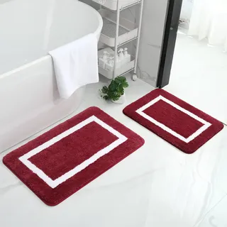 Homaxy Mikrofaser Badezimmerteppich Set 2 teilig – 40x60cm+50x76cm, Weinrot | modernes design, weich & flauschig, wasserabsorbierende, rutschfeste rückseite, maschinenwaschbar, weit verbreitet, langlebig