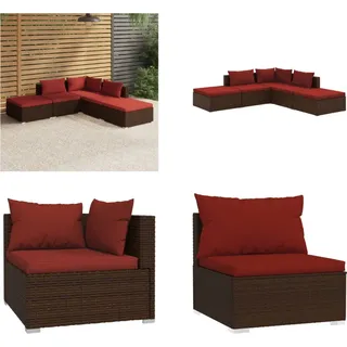 vidaXL 5 tlg. Garten Lounge Set mit Kissen Poly Rattan Braun - Garten-Lounge-Set - Garten-Lounge-Sets - Terrassen-Lounge-Set - Gartensofa-Set - Braun
