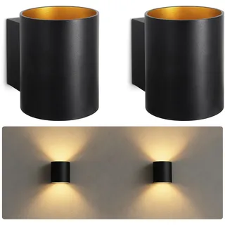 SSC-LUXon 2 Stück TUANI Wandleuchte Innen schwarz rund - Wandlampe Gold Design Up Down Leuchte Fassung für 1x G9 Leuchtmittel