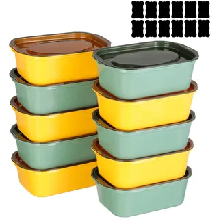 Cozary 10PCS rechteckig Frischhaltedosen, 1100ml Vorratsdosen mit Deckel luftdicht, Luftdicht, Stapelbar, Mikrowellen & Spülmaschinengeeignet, für Mealprep & Organisation (5 Gelb+5 Grün)