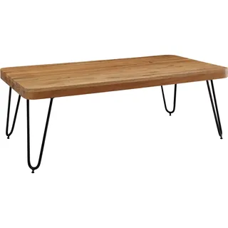 FineBuy Couchtisch Massivholz 115 cm breit Wohnzimmertisch Metallbeine Landhaus · Braun