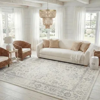 Safavieh Teppich 183 x 274 cm - Adirondack Collection - Transitional Design, Elfenbein & Silber, Pflegeleichte Synthetikmischung, Ideal für Wohnzimmer, Schlafzimmer, Büro