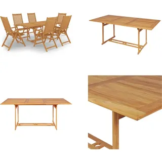 vidaXL 7 tlg. Garten Essgruppe Massivholz Teak - Garten-Essgruppe - Garten-Essgruppen - Gartenmöbel-Set - Gartenmöbel-Sets - Braun