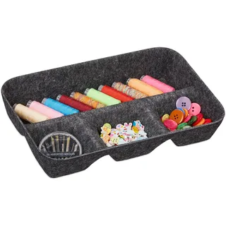 Relaxdays Schubladen Organizer Filz, Ordnungssystem Schreibtisch, HBT 5,5 x 29,5 x 19 cm, 4 Fächer, Filzkorb, dunkelgrau