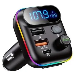 Automatische adapter, drahtlose FM-Radio-Sender, Wireless 5.0, MP3-Musik-Player, QC3.0 + PD 20W USB-Ladegerät, 7-farbige LED-Licht. - Weiß