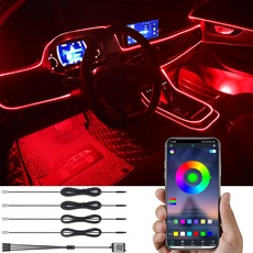 TABEN Auto Atmosphärenlicht Kit Musiksynchronisation Mehrfarbig RGB 16 Millionen Farben 5 Meter Glasfaser USB Ambientebeleuchtung Kit, Sound-Active-Funktion und drahtlose Bluetooth-App-Steuerung 12 V