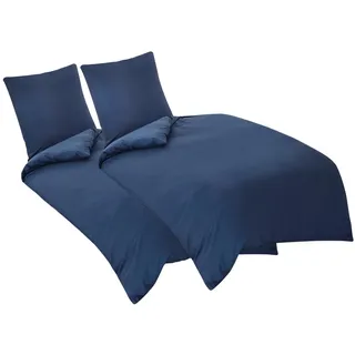 Aisbo Bettwäsche 135x200 4teilig Blau - Mikrofaser Bettwäsche-Sets Marine Blau mit Reißverschluss, ÖKO-TEX Bettbezug 135 x 200 cm 4tlg mit Kissenbezug 80x80 cm, Weich und Bügelfrei