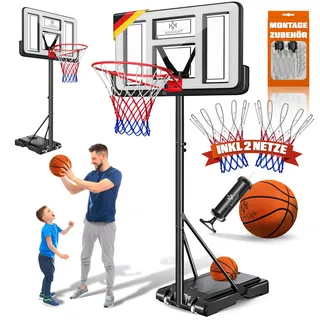 KESSER® Basketballkorb Set höhenverstellbar Mobiler Basketballständer mit Rollen, Backboard, Basketball, Pumpe & 2 Netzen - Indoor & Outdoor Basketballanlage für Kinder & Erwachsene
