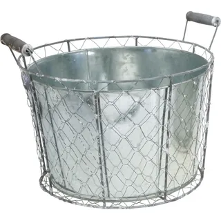 Drahtkorb Pflanztopf Shabby Chic, Frühlingsdeko Metall Ø30cm H25,5cm