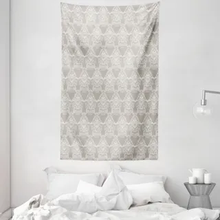 ABAKUHAUS Damast Wandteppich und Tagesdecke, Königliche Taupe-Ton aus Weiches Mikrofaser Stoff Waschbar ohne Verblassen Digitaldruck, 140 x 230 cm, Taupe Weiß - Taupe
