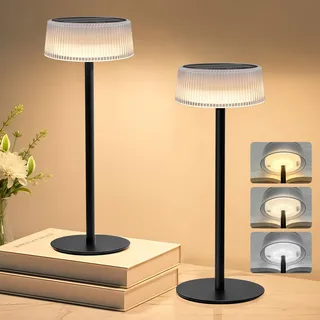 Lacasa LED Akku Tischlampe, Solar Tischlampe Kabellose 2 Stück, Touch Dimmbar Nachttischlampe Portable Tischleuchte, IP67 Wasserdicht 3000K-6000K/3 Farben Leselampe für Wohnzimmer Schlafzimmer Garten