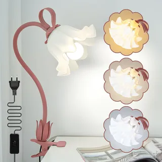 Schreibtischlampe LED Leselampe Bett, Klemmlampe mit 3 Farben Nachttischlampe Kinder mit Flexiblem Schwanenhal klemmleuchte Buchlampe Home Decoration für Bett, Lesen, Arbeiten, mit 7W Glühbirne