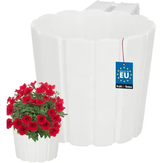 KOTARBAU® Blumenkasten für Balkon ⌀ 15 cm, Balkonkasten mit Halterung, Weiß | Blumenkasten für Balkongeländer, Balkon Pflanzkasten rund, 13 cm hoch, Balkon Deko, Balkonkästen aus Kunststoff