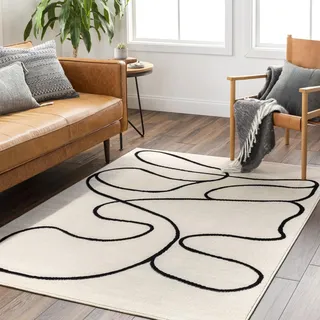 Livabliss Spokane Wohnzimmer modern – Abstrakt Design in Marmor Optik für Wohnzimmer 140x200 cm, Esszimmer, Schlafzimmer - Marmor e groß, weicher Kurzflor in Elfenbein und Schwarz