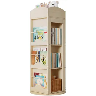 Flieks Bücherregal 142x63x63cm 360-Grad drehbar 4 Böden für Kinder Erwachsene , Naturfarben , Holz , 63x142x63 cm , Babymöbel & Kindermöbel, Babyzimmer, Babyregale & Kinderregale