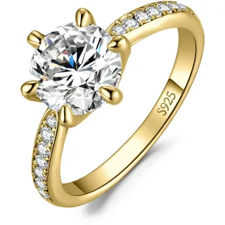 JewelryPalace Klassisch 3ct Rundschliff Zirkonia Solitär Promise Ring Damen, Verlobungsring Damenring Ringe Silber 925 mit Stein für Frauen, Simulierte Diamant Jubiläum Eheringe Vergoldet 62