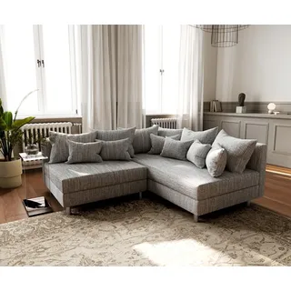 DeLife Ecksofa Clovis Hellgrau Strukturstoff Ottomane Rechts Modulsofa, - Hellgrau/Grau