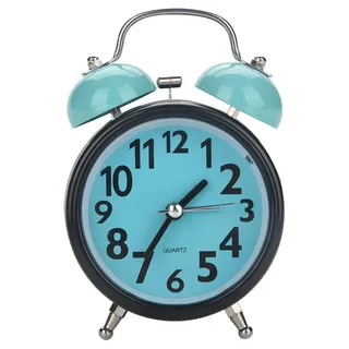 Doppelglocke, ultraleiser mechanischer Wecker, Quarzwerk, Schreibtisch, Tisch, Nachtuhr (blau)