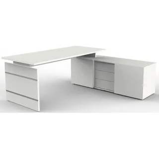 Komplettarbeitsplatz Form 4 mit Schreibtisch und Sideboard weiß - Weiß