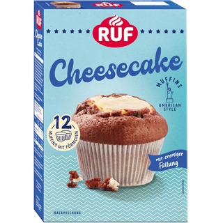 RUF Cheesecake-Muffins Backmischung, American Style Muffins mit cremiger Füllung, einfache Zubereitung, 12 Muffin-Förmchen inklusive