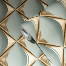 Bild von Vliestapete 3D Design Matt Leicht Strukturiert Eukalyptus Grün Gold FSC®