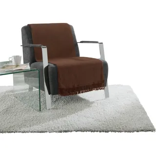 Erwin Müller Sofaüberwurf, Sofaläufer, Sesselschoner Schoko Größe 50x200 cm - anschmiegsam, temperaturausgleichend, mit Fransen - (weitere Farben, Größen)