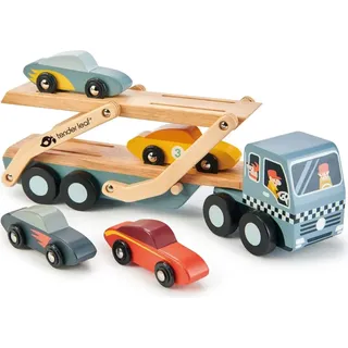Tender Leaf Holz-Autotransporter mit Autos - nachhaltiges Spielzeug - Weiß
