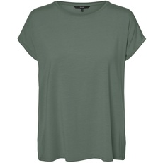 Bild Damen Einfarbiges Stretch T-Shirt Basic Rundhals Top Oberteil Tief Angesetzte Schultern VMAVA